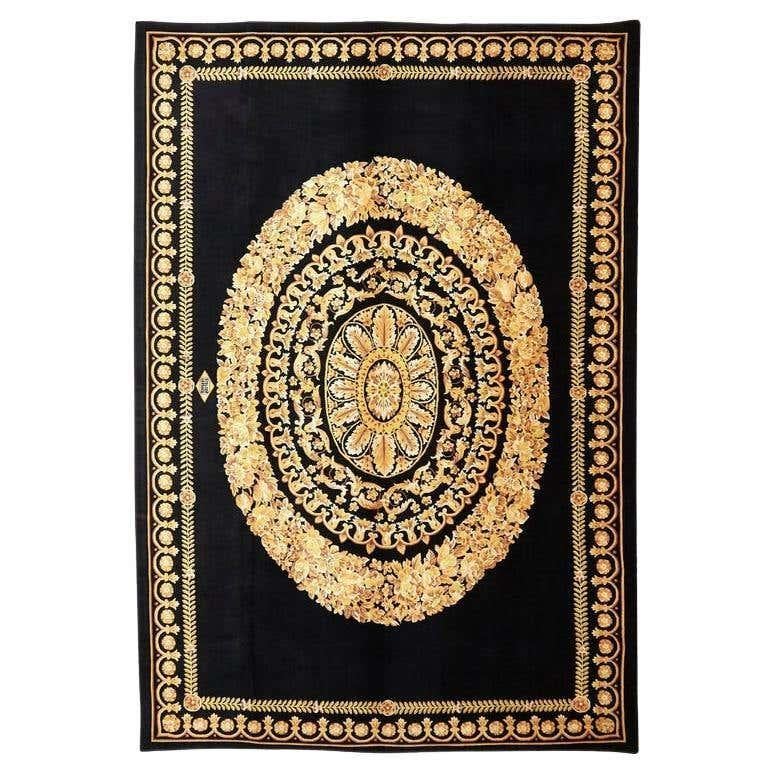 Versace Collection Rug Petit Barocco Nero Black Gold, 1980 For Sale 9