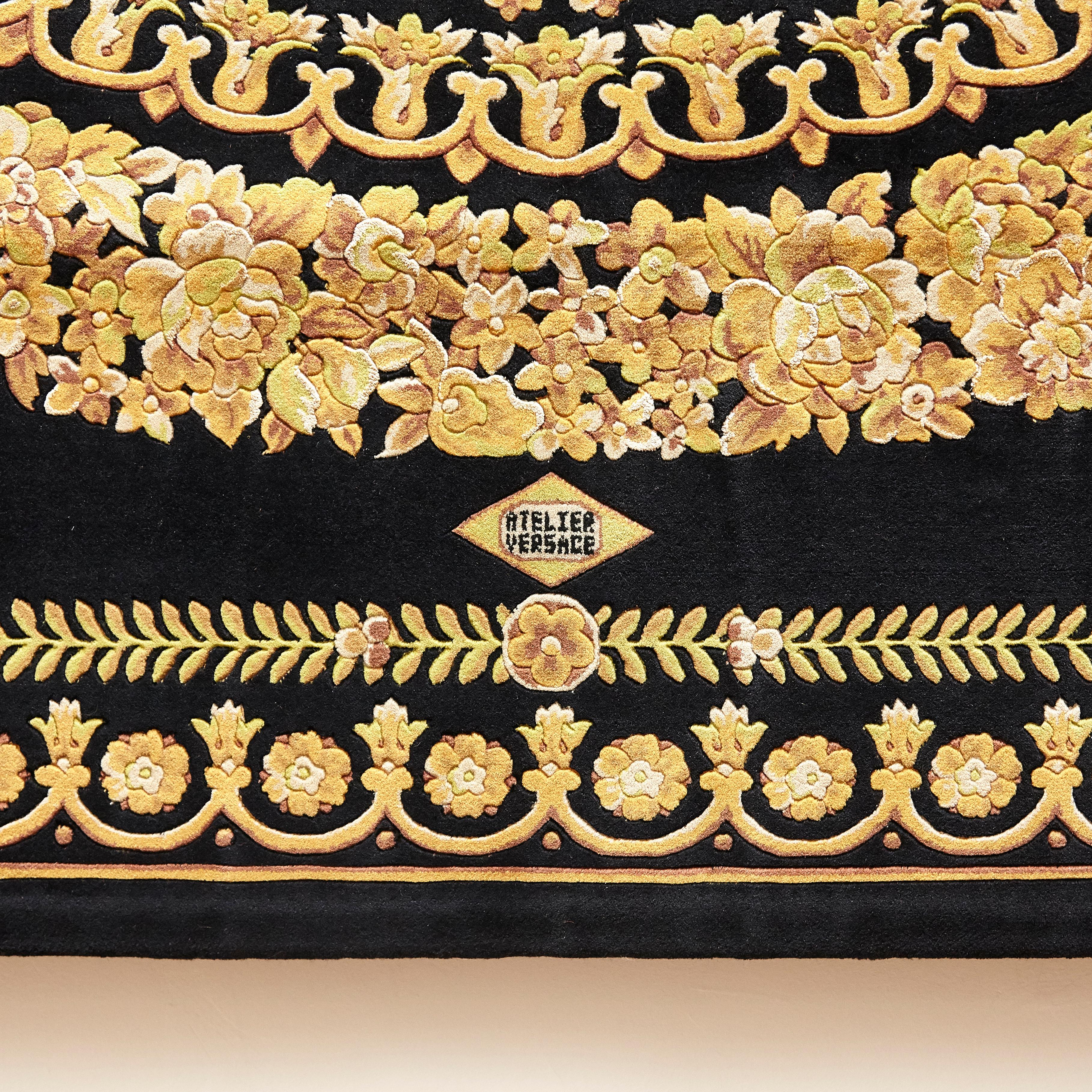 black and gold versace rug
