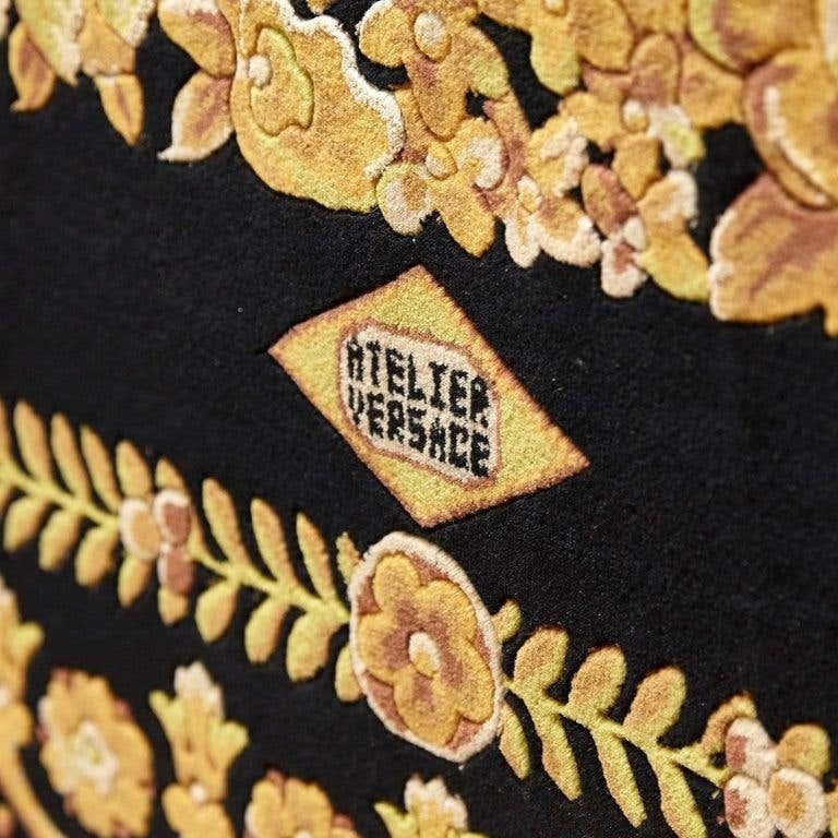 Baroque Versace Collection Rug Petit Barocco Nero Black Gold, 1980 For Sale