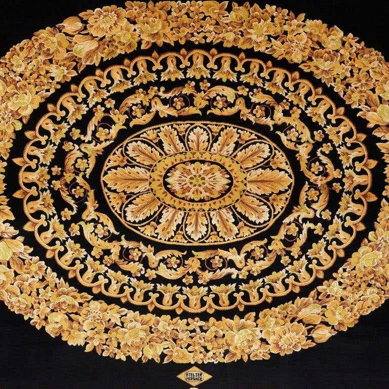 Late 20th Century Versace Collection Rug Petit Barocco Nero Black Gold, 1980 For Sale