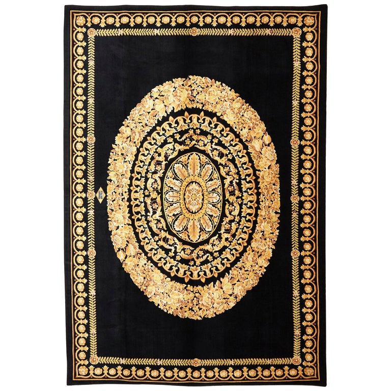 Versace Collection Rug Petit Barocco Nero Black Gold, 1980 For Sale at