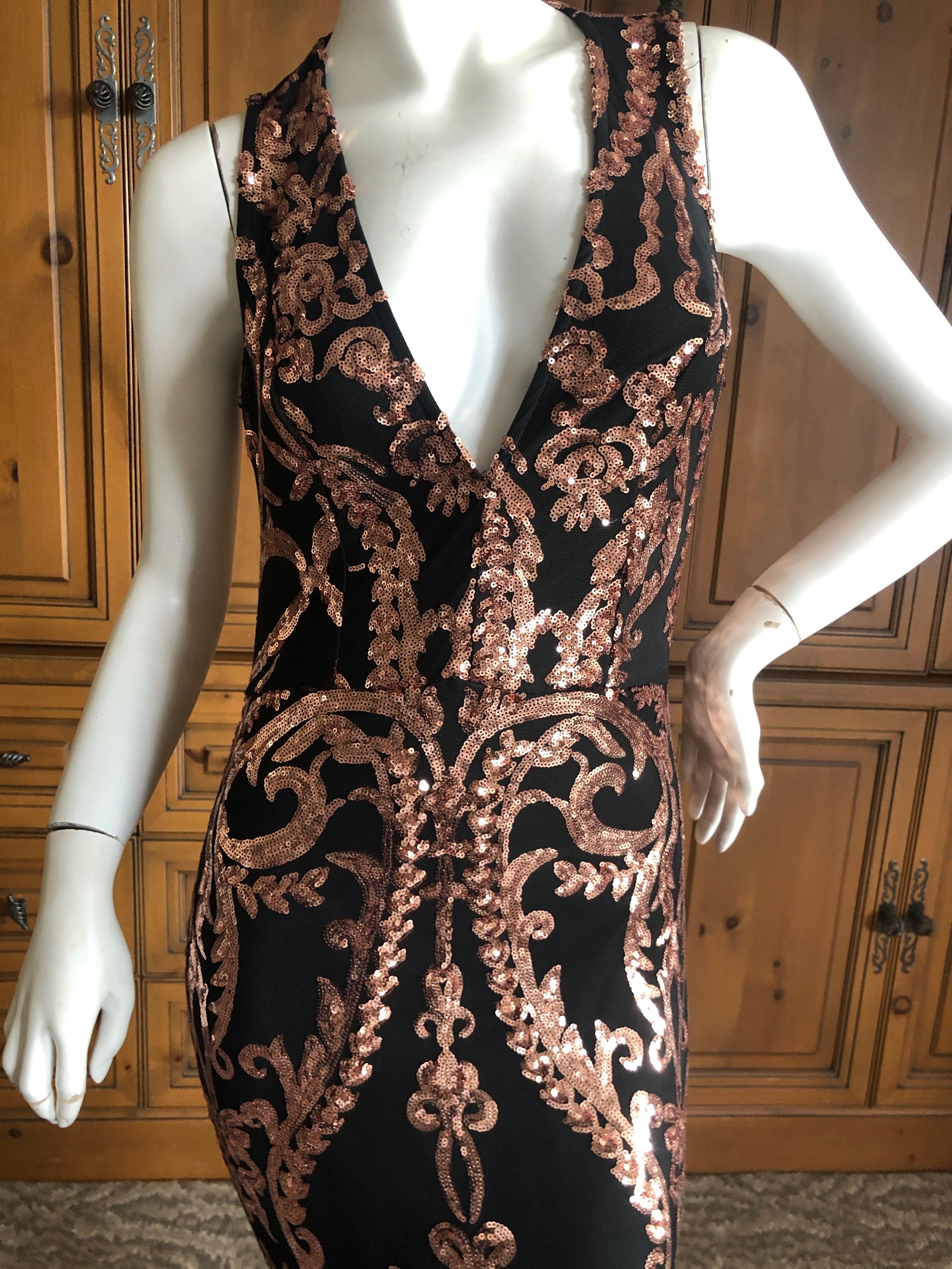 Versace Collection Sheer Net Evening Dress with Baroque Gold Sequin Details In Excellent Condition For Sale In Cloverdale, CA