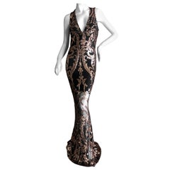Versace Collection Sheer Net Evening Dress with Baroque Gold Sequin Details