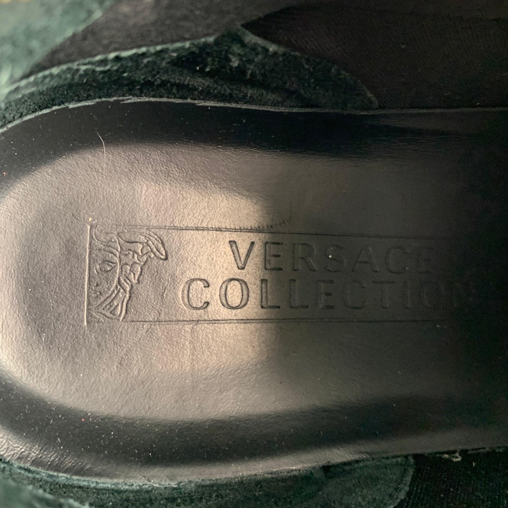 VERSACE COLLECTION Size 10 Green Black Color Block Neoprene Slip On Sneakers For Sale 4