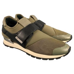VERSACE COLLECTION Größe 10 Slip On Turnschuhe aus Neopren mit grünem und schwarzem Farbblockmuster