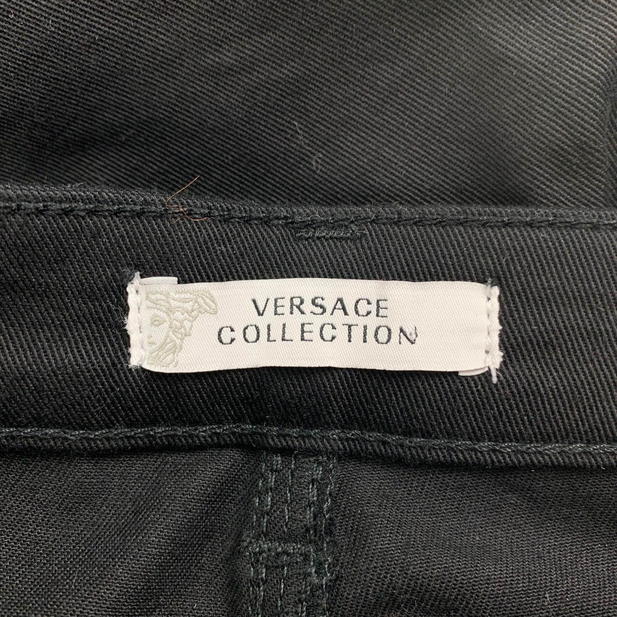 VERSACE COLLECTION Size 24 Black Cotton Blend Studded Skinny Casual Pants For Sale 3