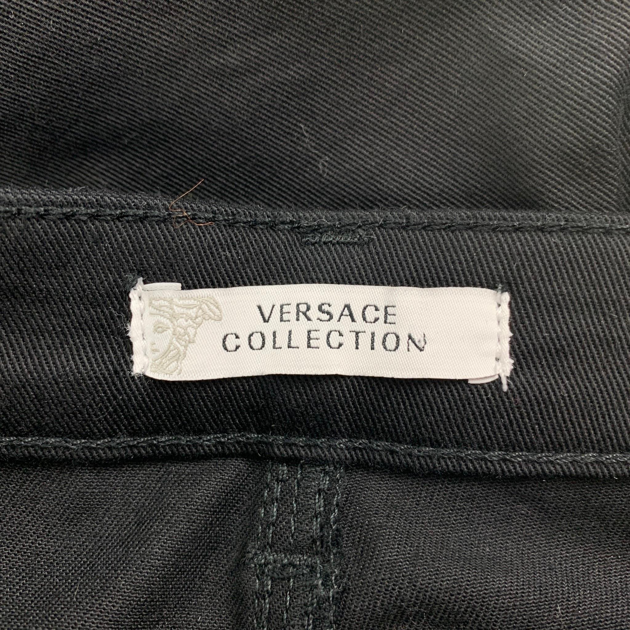 Women's VERSACE COLLECTION Size 24 Black Cotton Blend Studded Skinny Casual Pants