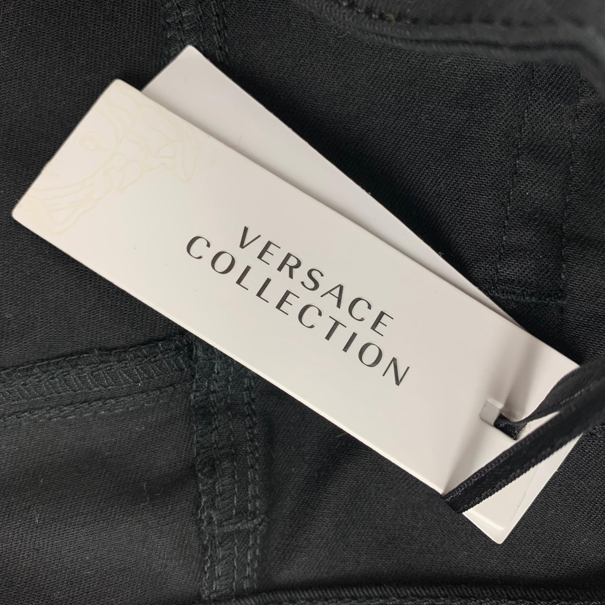 VERSACE COLLECTION Size 24 Black Cotton Blend Studded Skinny Jeans In Good Condition For Sale In San Francisco, CA