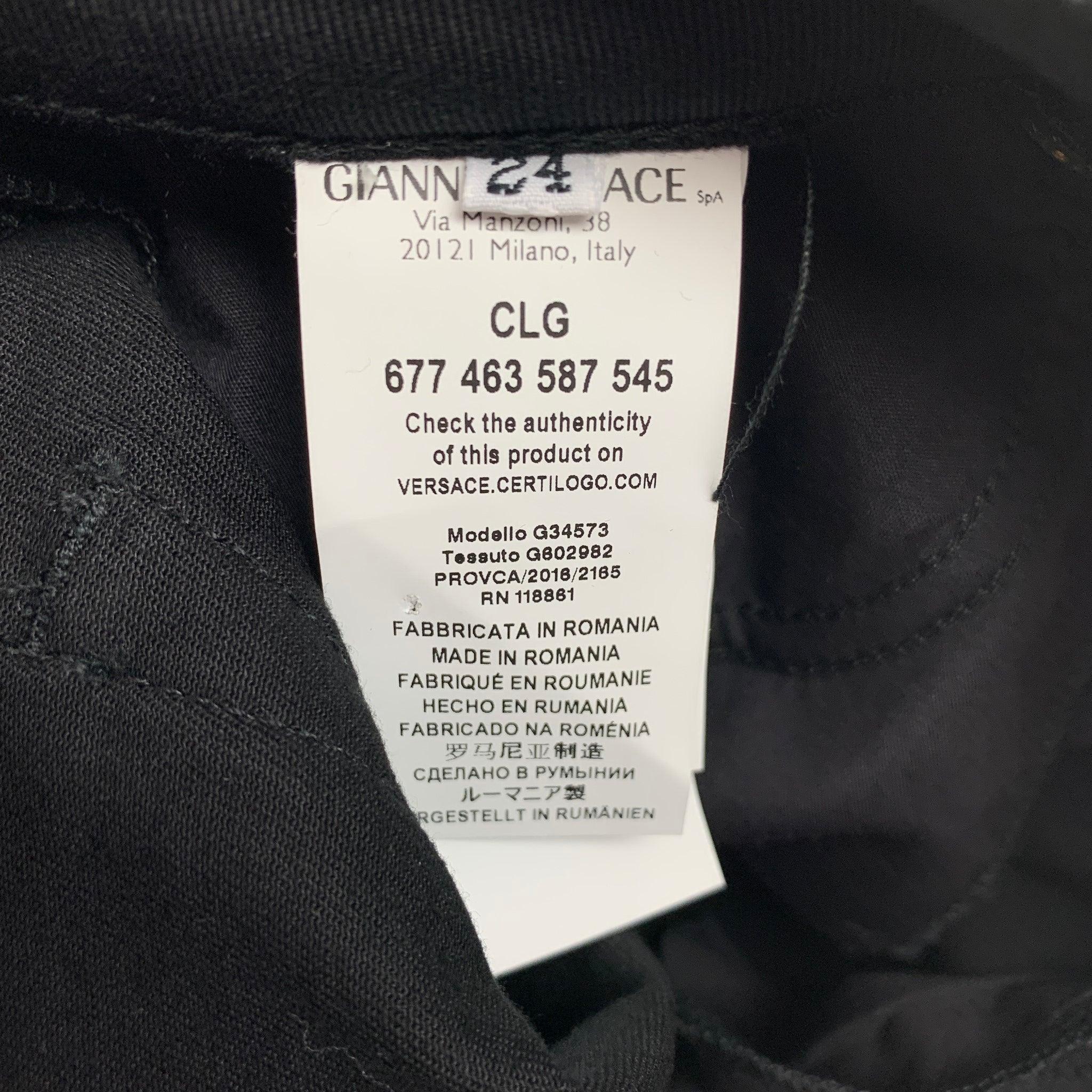 VERSACE COLLECTION Size 24 Black Cotton Blend Studded Skinny Jeans For Sale 3