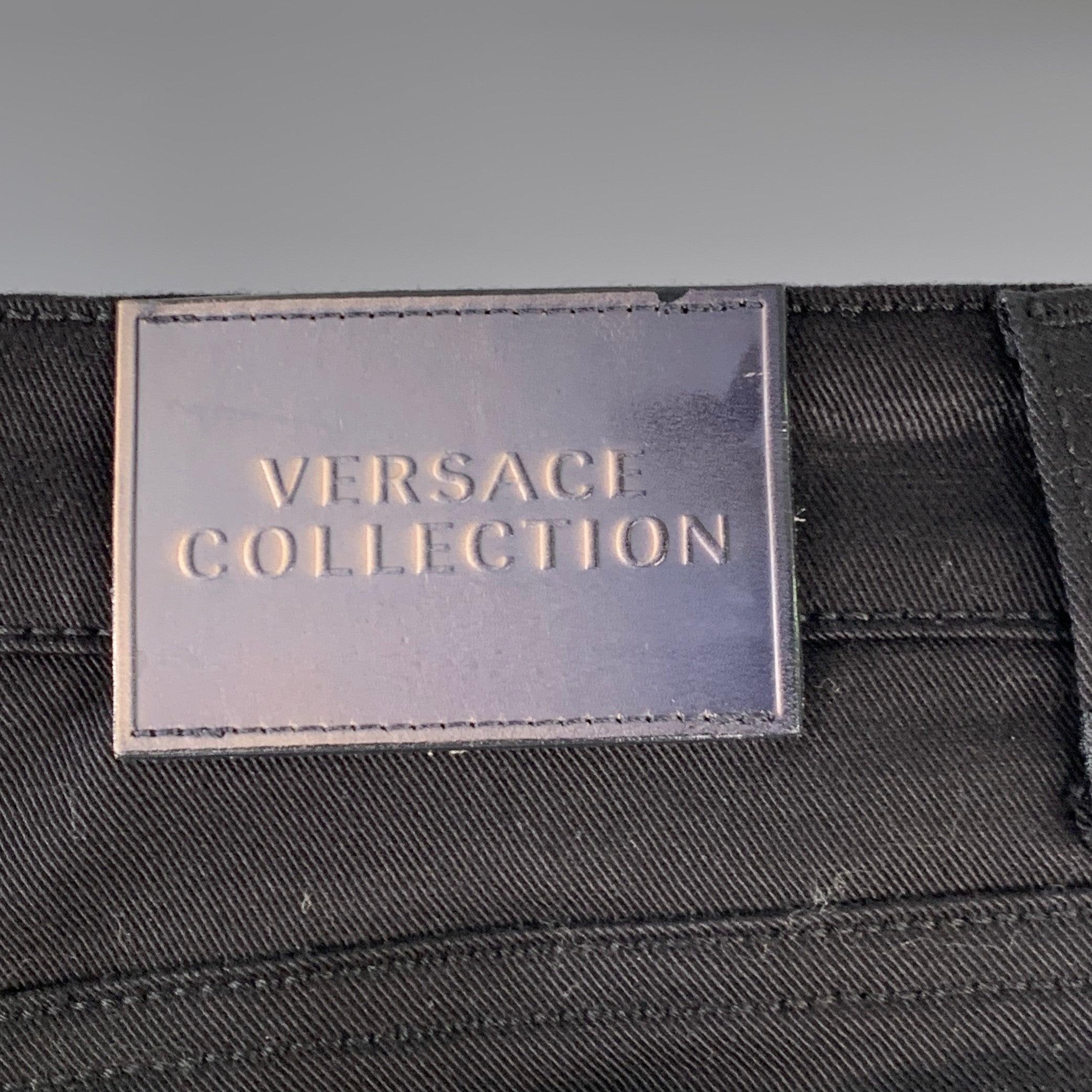 Women's VERSACE COLLECTION Size 30 Donna Black Cotton Blend Studded Skinny Jeans For Sale
