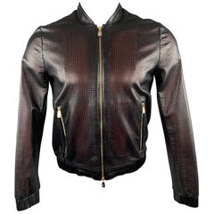 VERSACE COLLECTION Size 34 Black Perforated Leather Medusa Zip Up Jacket