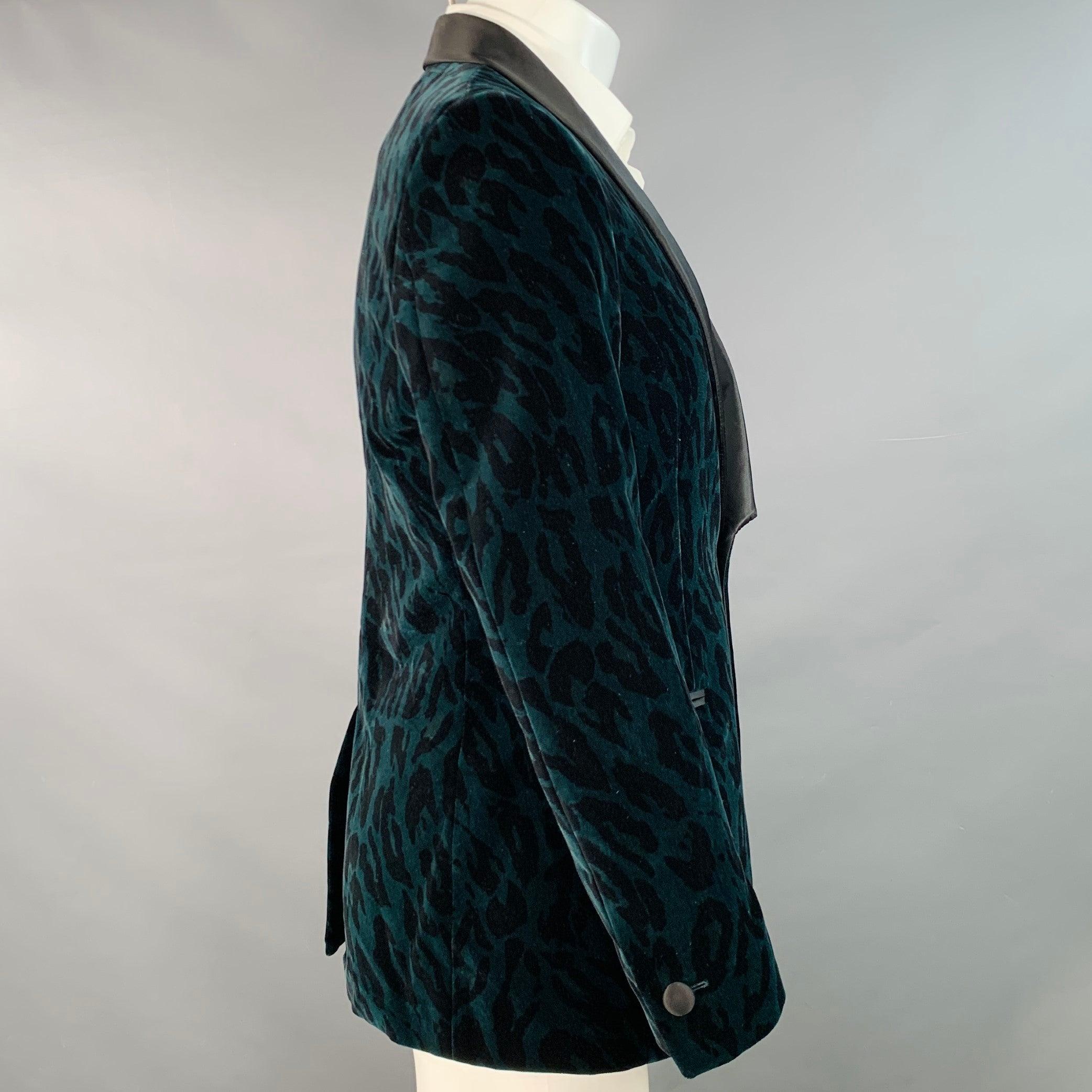 Nero VERSACE COLLECTION Taglia 38 Greene & Greene Greene Animal Print Velvet Shawl Lapel Sport Coat in vendita