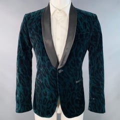 VERSACE COLLECTION Größe 38 Grün Schwarz Animal Print Samt Shawl Lapel Sport Coat