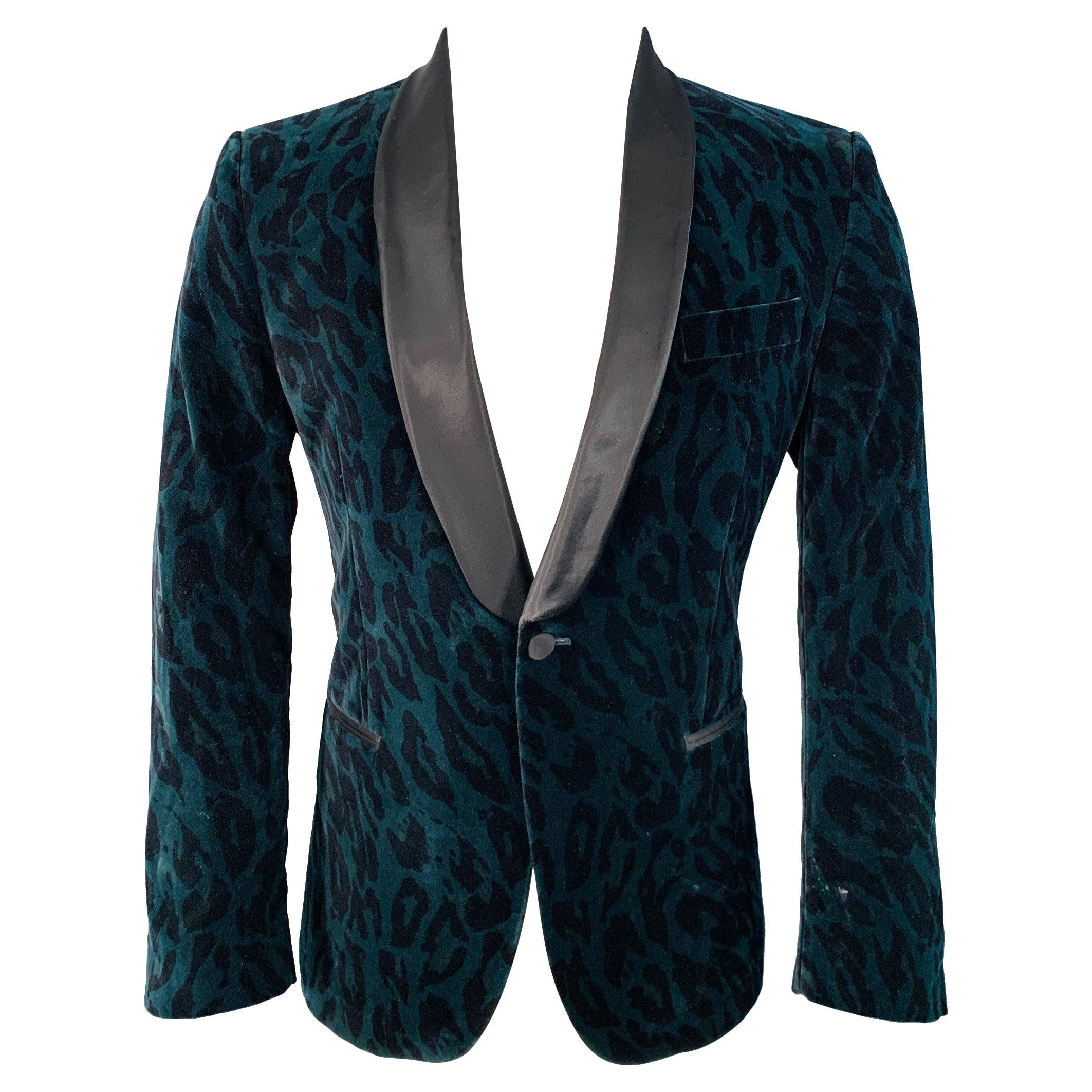 VERSACE COLLECTION Taglia 38 Greene & Greene Greene Animal Print Velvet Shawl Lapel Sport Coat in vendita