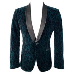 VERSACE COLLECTION Taille 38 Manteau de sport à revers de châle en velours imprimé animalier vert et noir