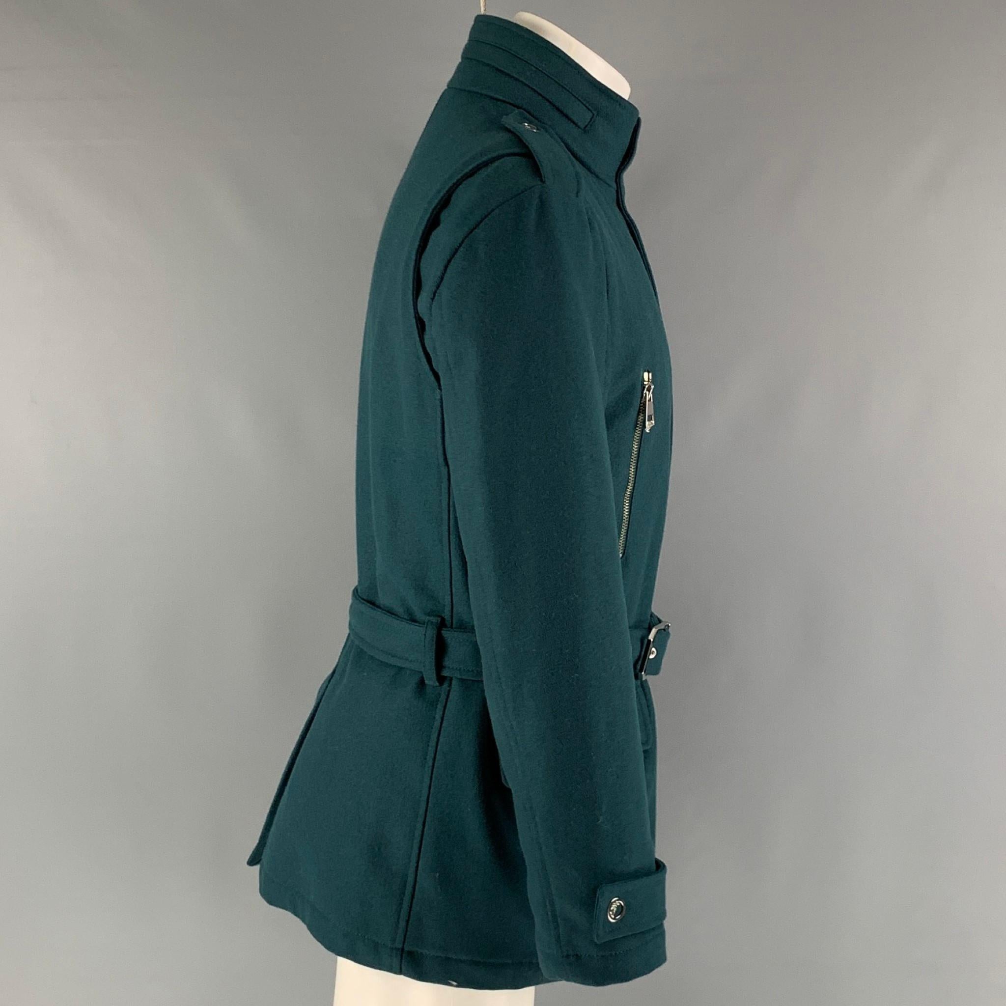 VERSACE COLLECTION Size 38 Green Wool Blend Belted Jacket In Excellent Condition In San Francisco, CA