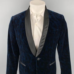 VERSACE COLLECTION Size 38 Navy & Black Animal Print Velvet Shaw Lapel Coat
