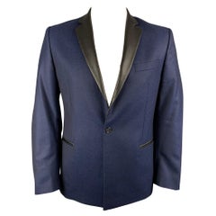 VERSACE COLLECTION Size 42 Navy & Black Wool Notch Lapel Sport Coat