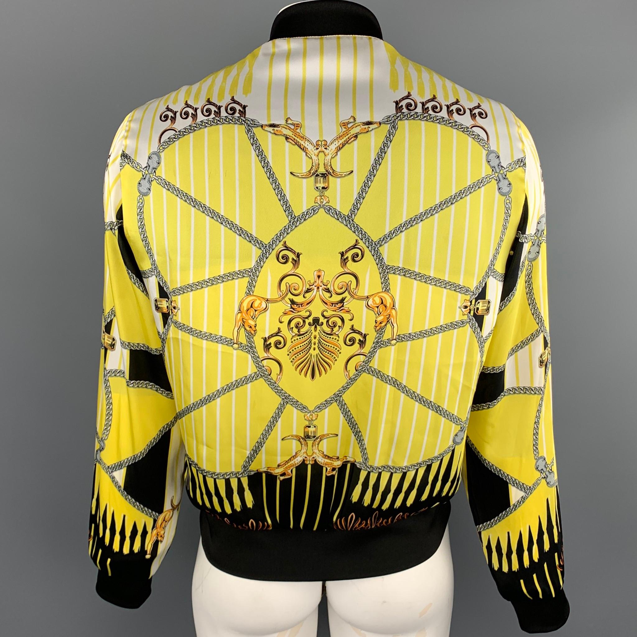 VERSACE COLLECTION Size 42 Yellow & Black Print Polyester Bomber Jacket In Good Condition In San Francisco, CA