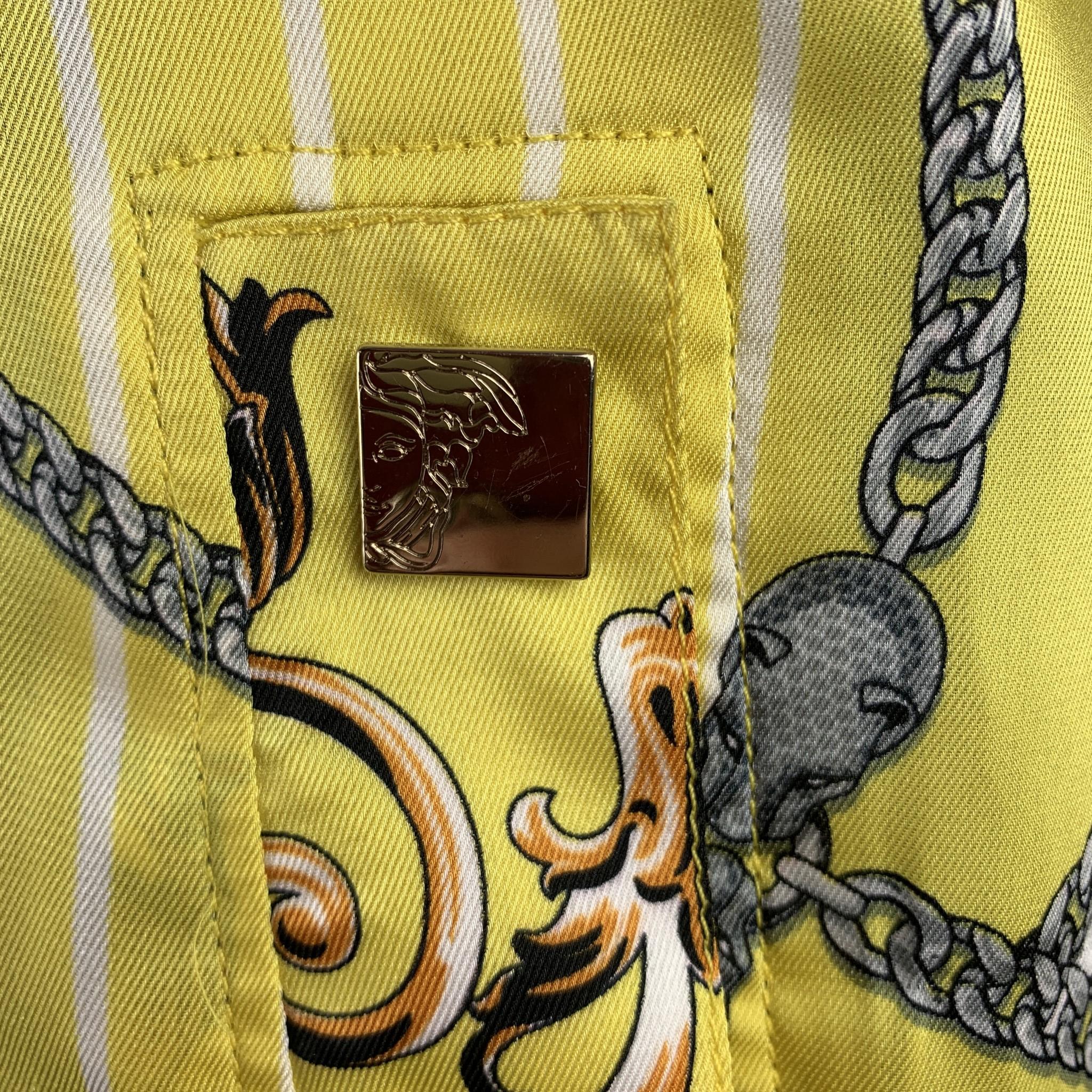 VERSACE COLLECTION Size 42 Yellow & Black Print Polyester Bomber Jacket 1