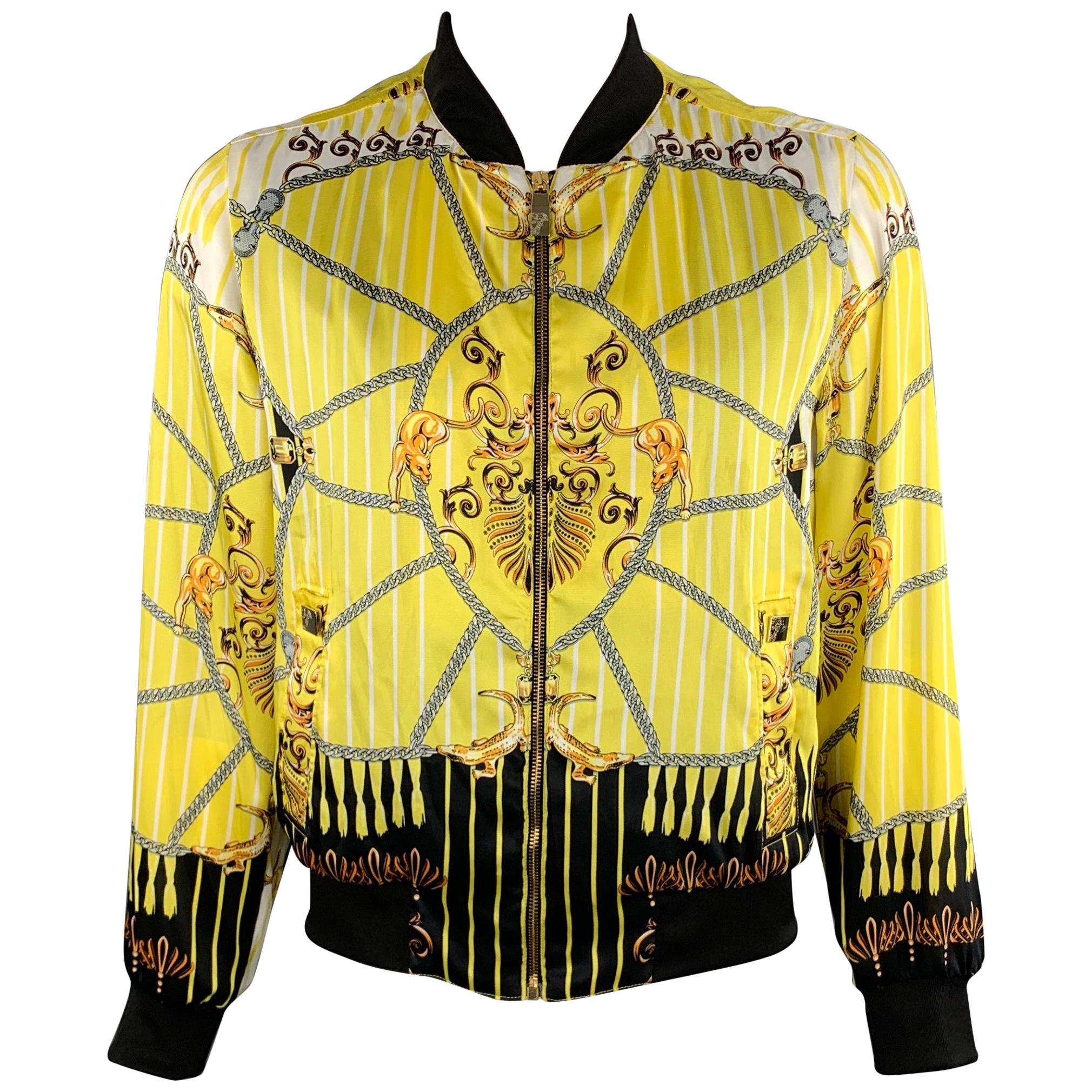 VERSACE COLLECTION Size 42 Yellow & Black Print Polyester Bomber Jacket