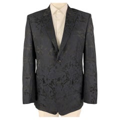 VERSACE COLLECTION Size 44 Black Navy Floral Acetate Wool Sport Coat