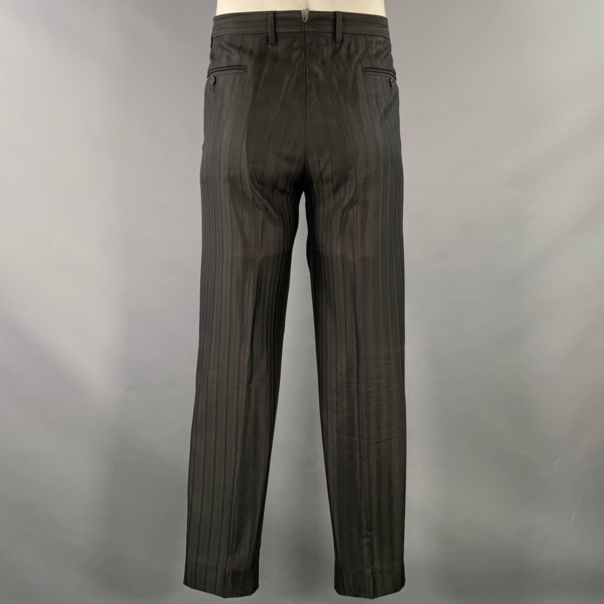 Uomo VERSACE COLLECTION Taglia 44 Abito a righe nere in misto viscosa con risvolto a tacca in vendita