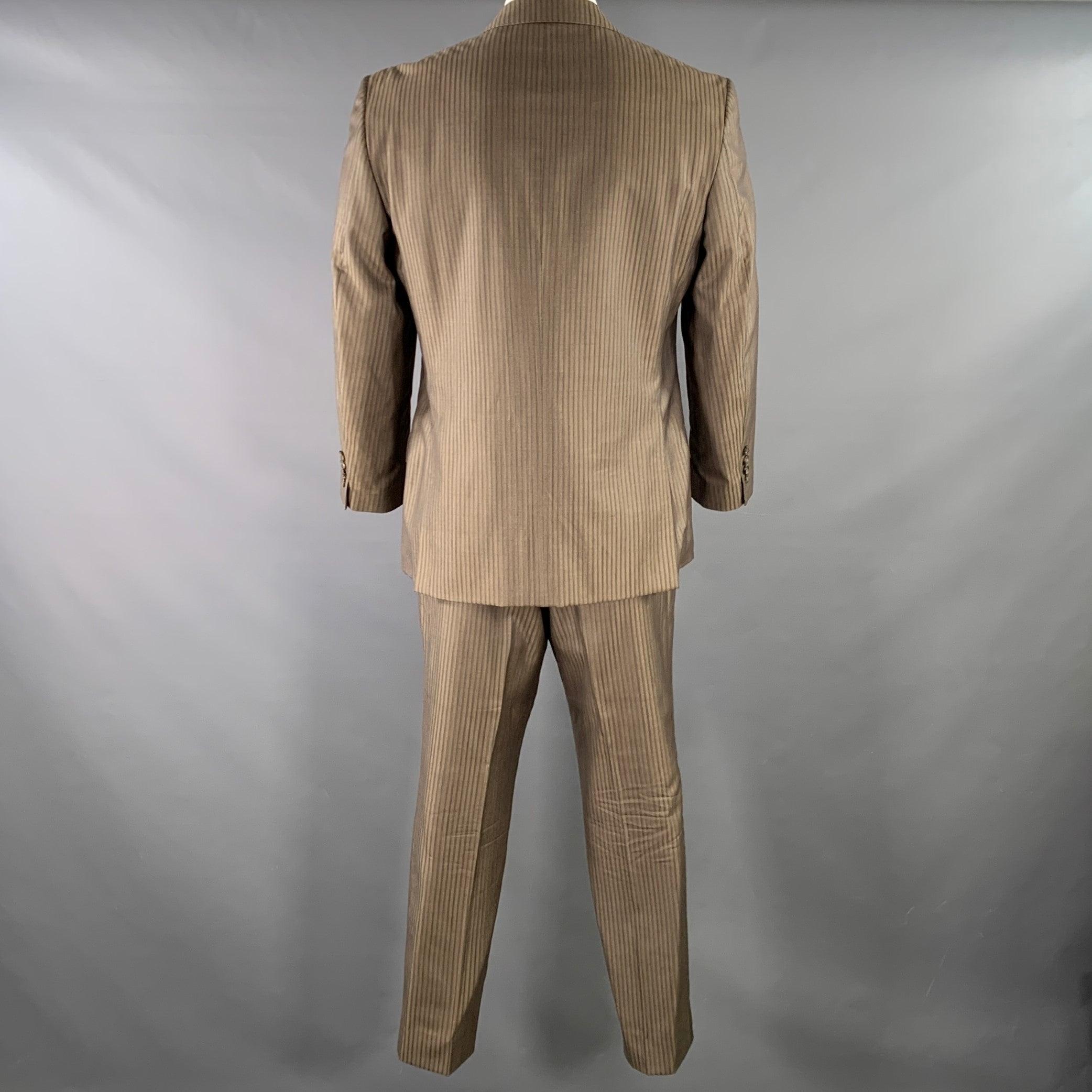 Men's VERSACE COLLECTION Size 44 Brown Taupe Stripe Wool Silk Suit