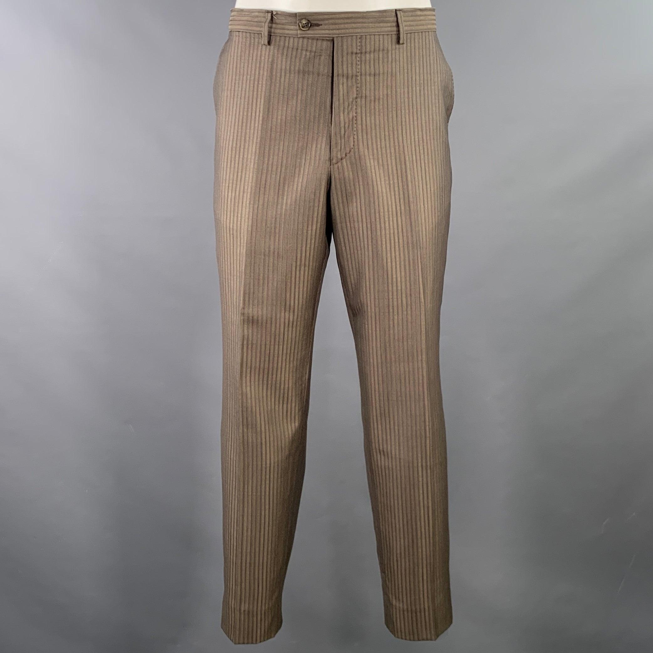 VERSACE COLLECTION Size 44 Brown Taupe Stripe Wool Silk Suit 1