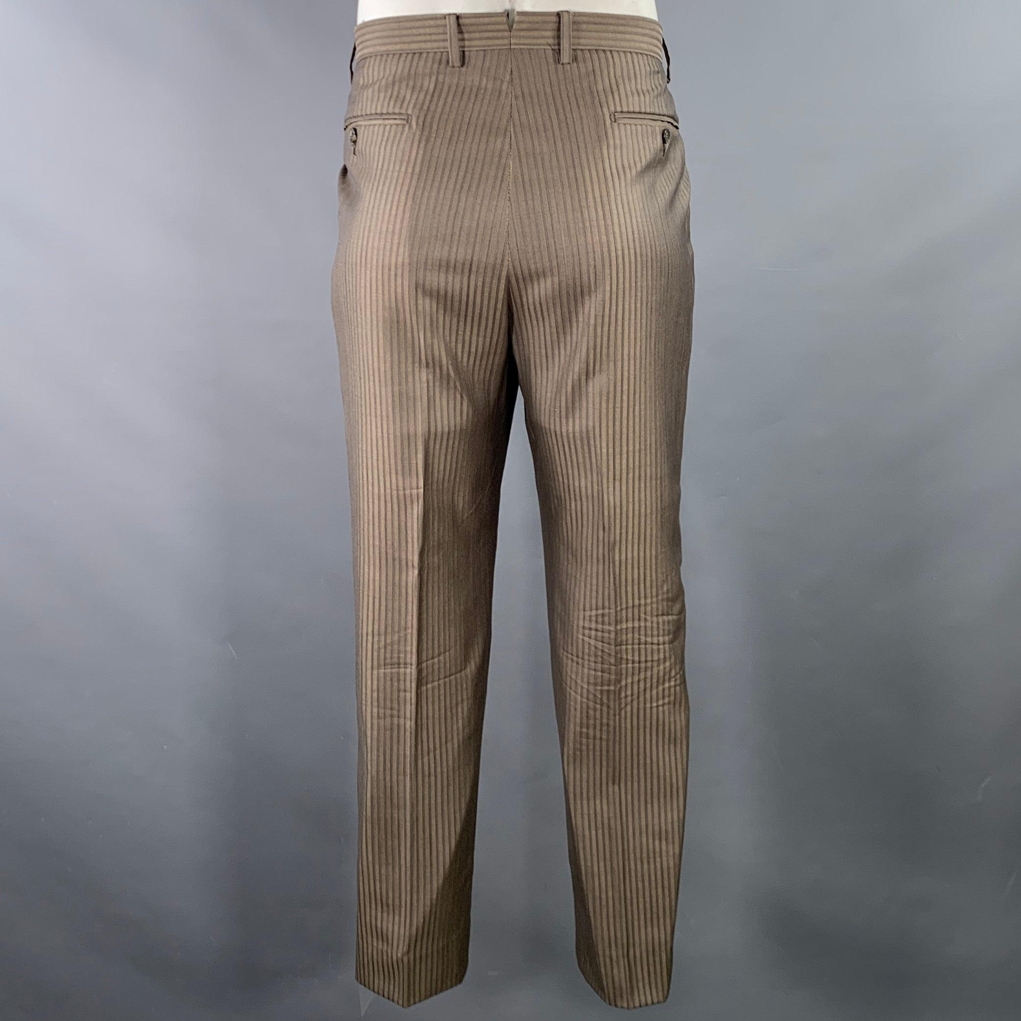 VERSACE COLLECTION Size 44 Brown Taupe Stripe Wool Silk Suit 2