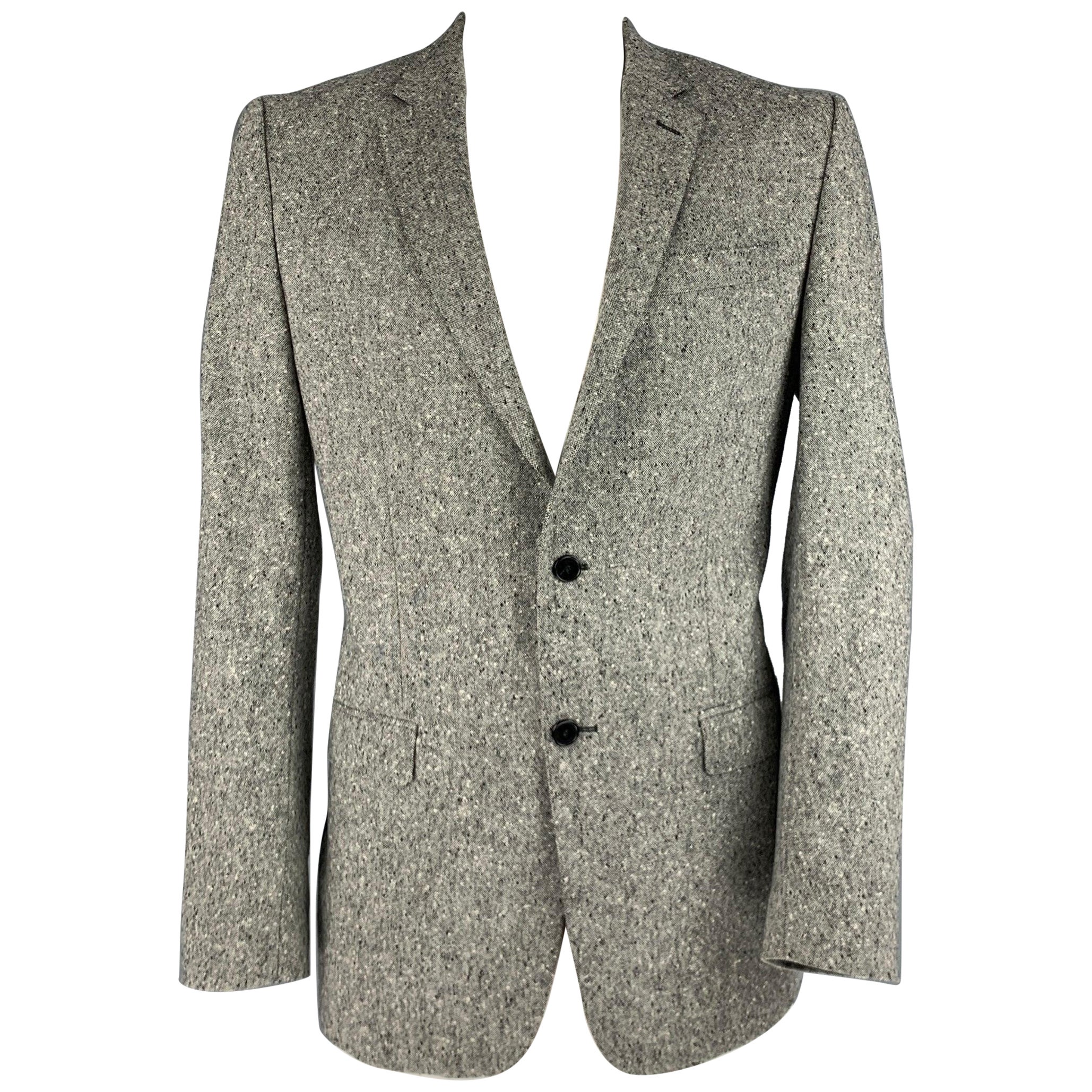 VERSACE COLLECTION Size 44 Heather Grey Black White Wool Sport Coat