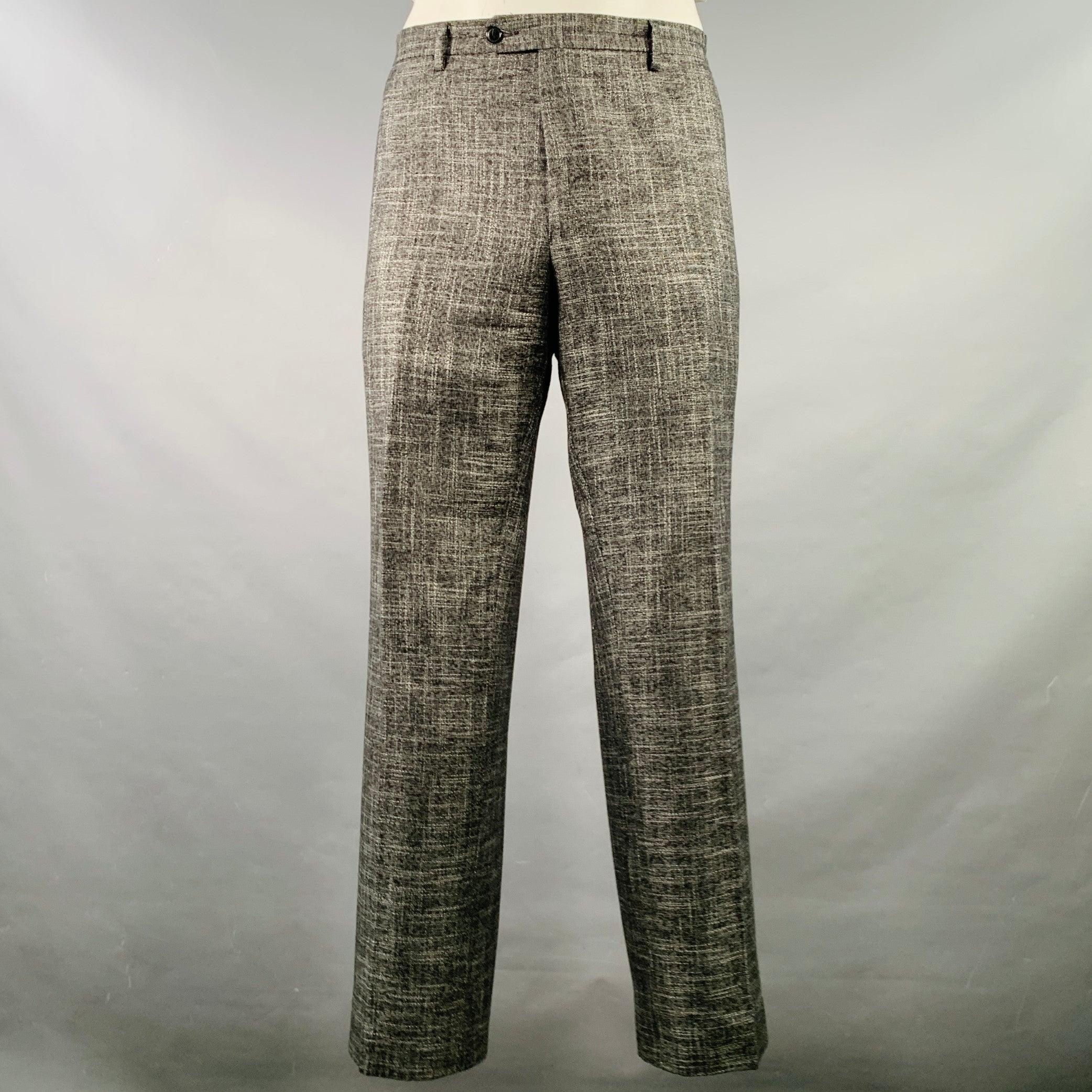 VERSACE COLLECTION Size 46 Black White Woven Bamboo Single Breasted Suit In Good Condition In San Francisco, CA