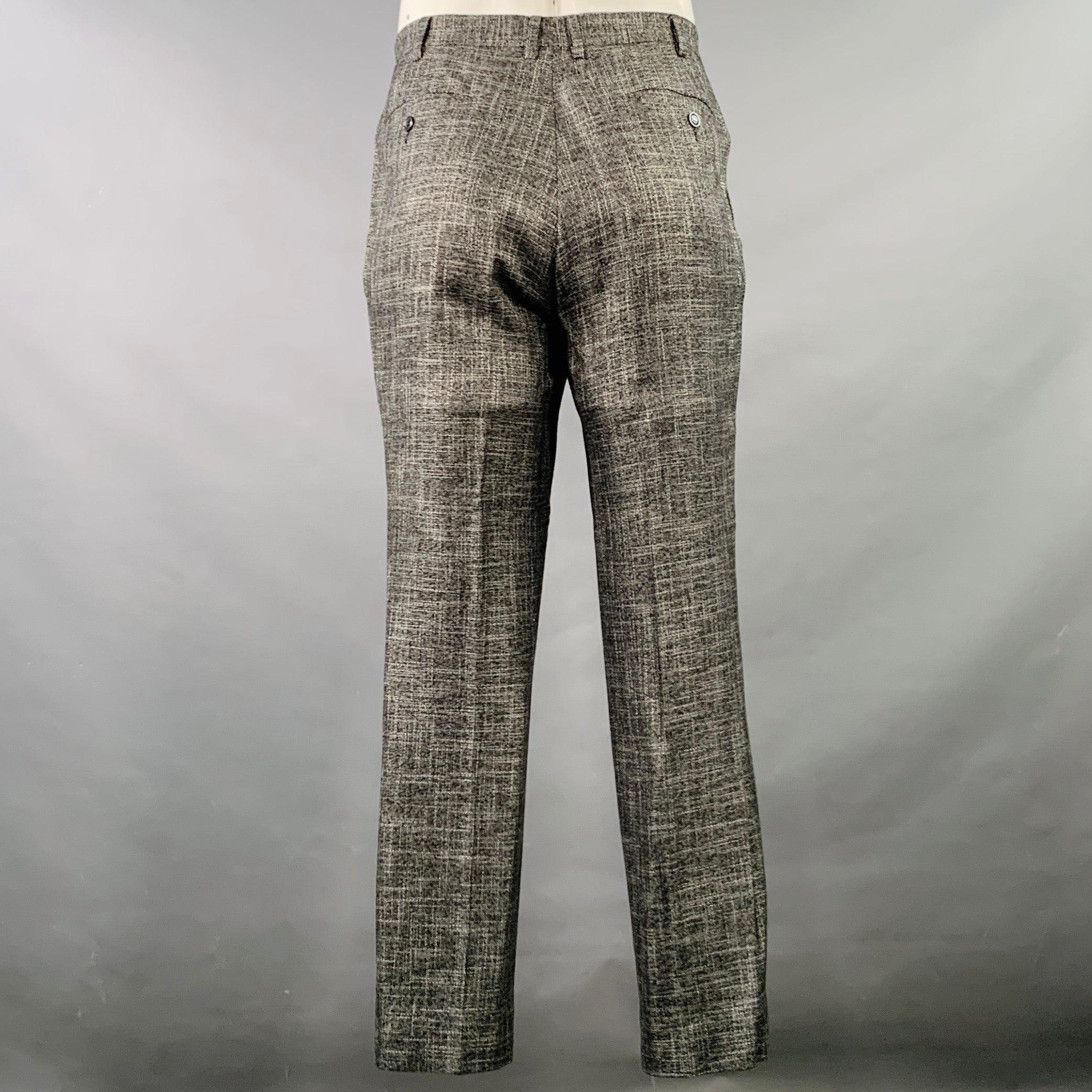 Men's VERSACE COLLECTION Size 46 Black White Woven Bamboo Single Breasted Suit