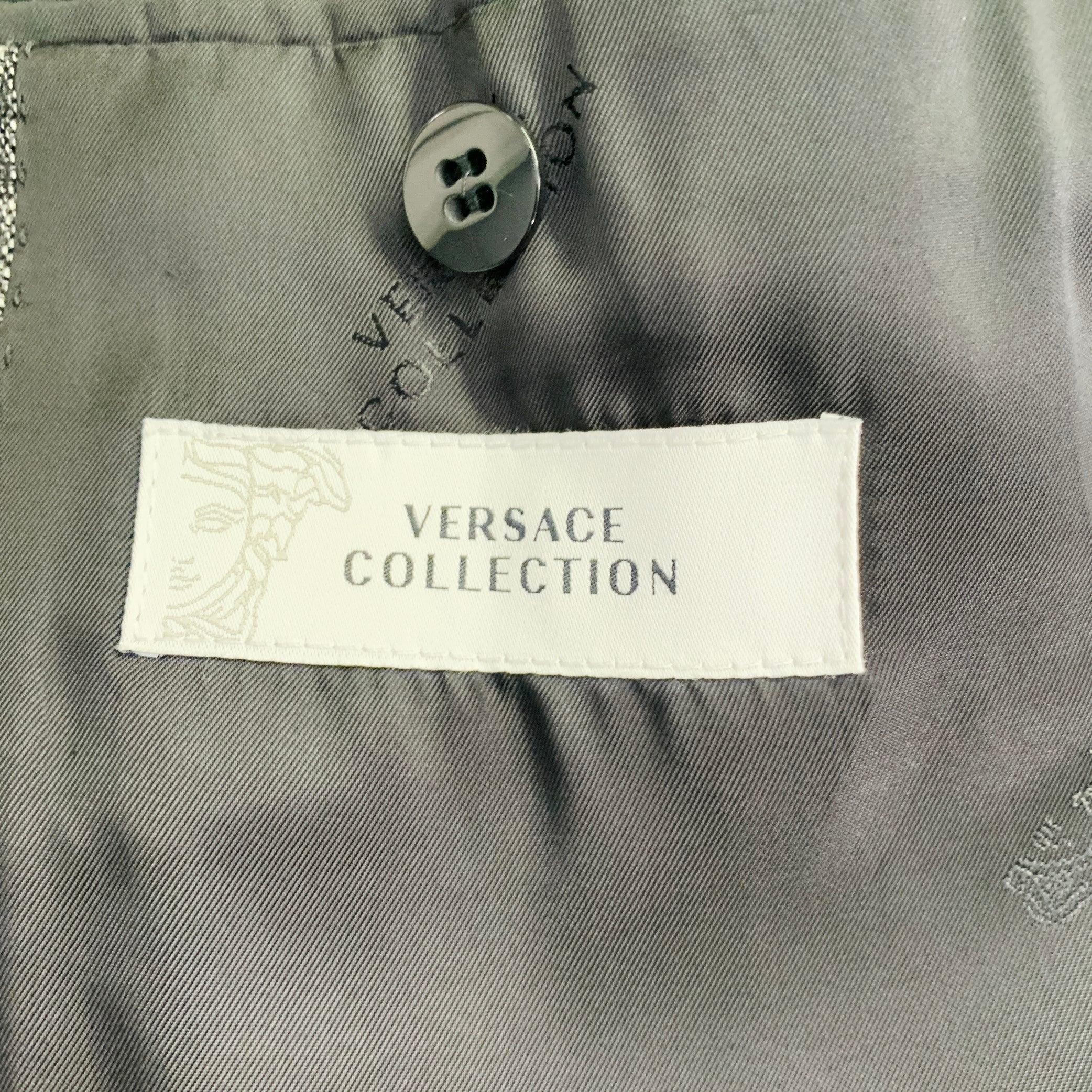 VERSACE COLLECTION Size 46 Black White Woven Bamboo Single Breasted Suit 2