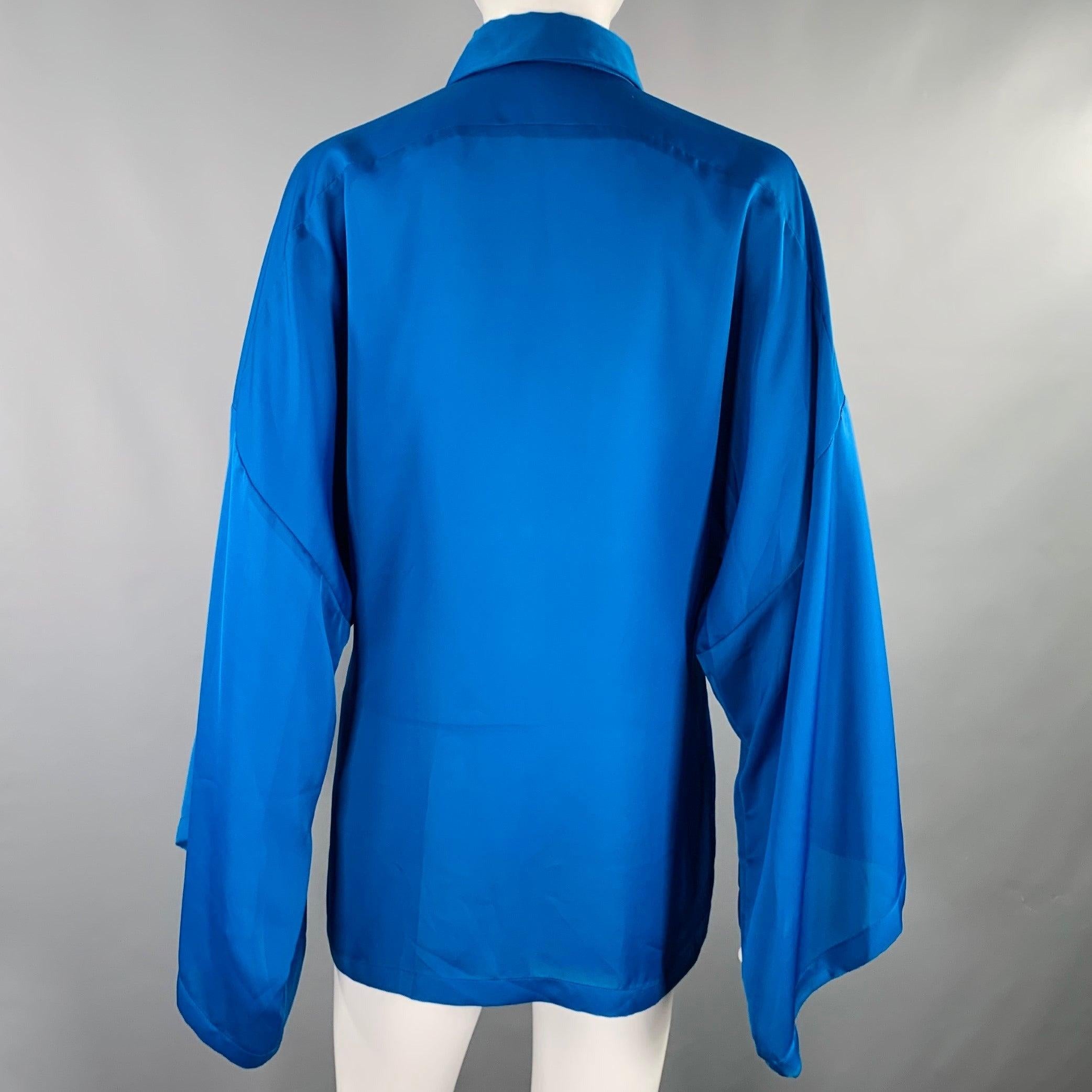 VERSACE COLLECTION Size 6 Blue Polyester Wing Sleeve Blouse In Excellent Condition For Sale In San Francisco, CA