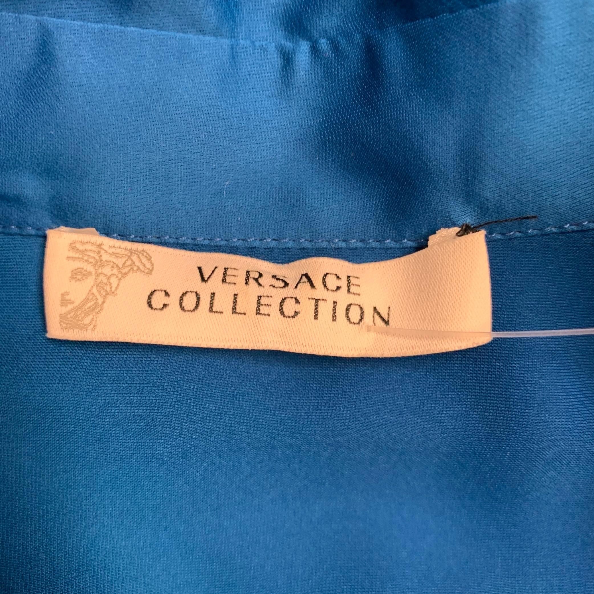Women's VERSACE COLLECTION Size 6 Blue Polyester Wing Sleeve Blouse For Sale