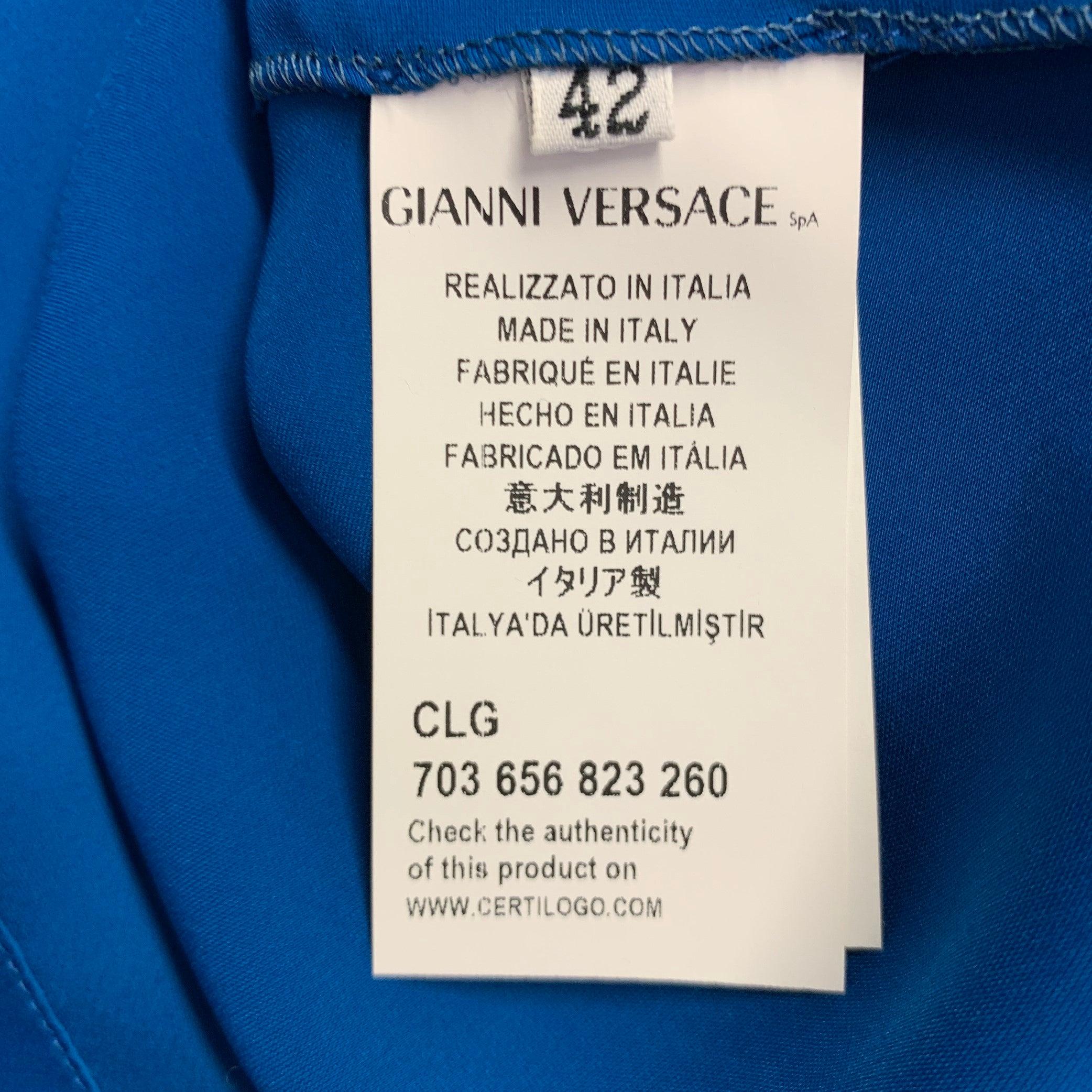VERSACE COLLECTION Size 6 Blue Polyester Wing Sleeve Blouse For Sale 1