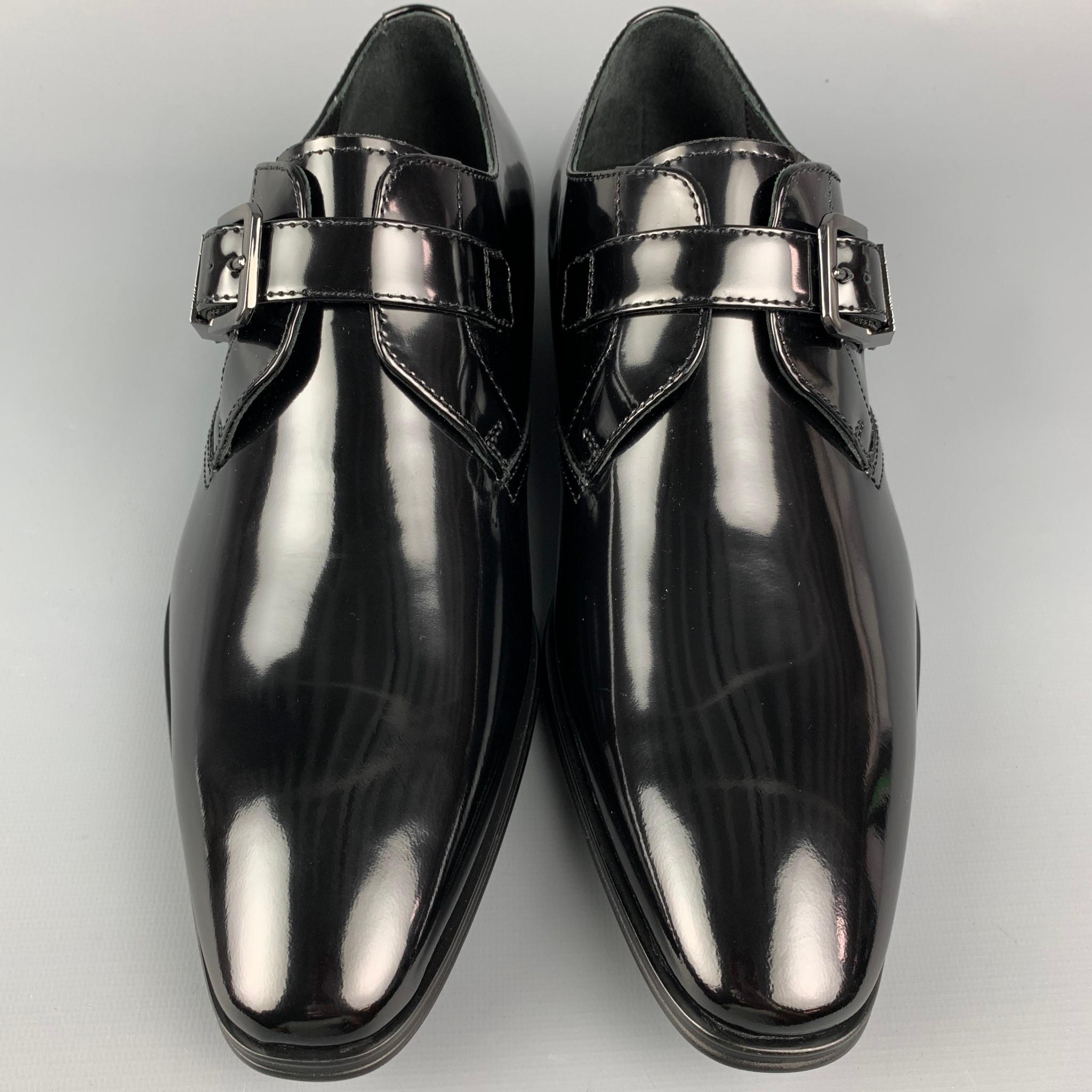 VERSACE COLLECTION Size 7 Black Patent Leather Monk Strap Loafers In Excellent Condition In San Francisco, CA