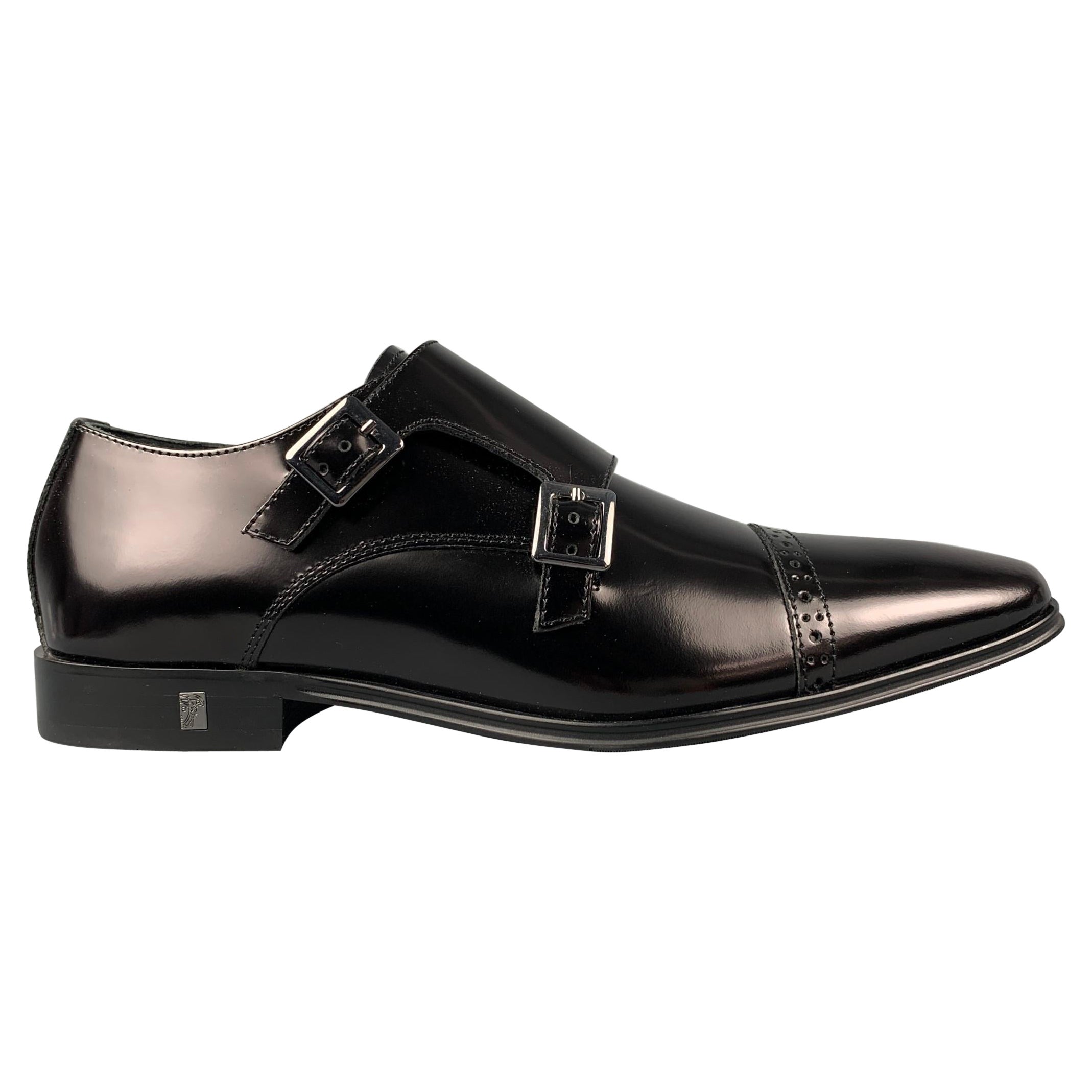 VERSACE COLLECTION Size 8 Black Leather Double Monk Strap Loafers