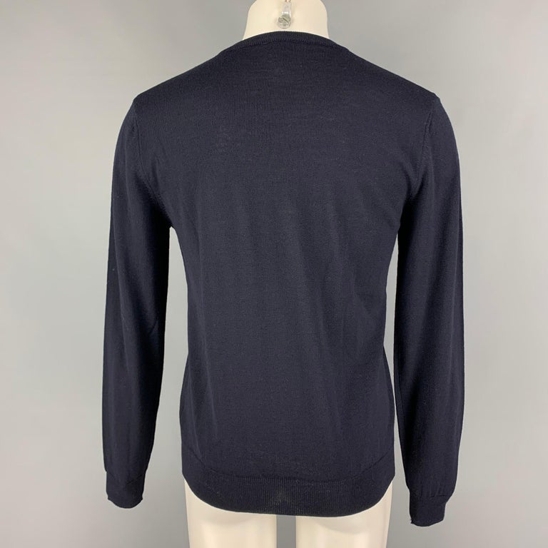 VERSACE COLLECTION Size L Navy Knitted Merino Wool Pullover In Good Condition For Sale In San Francisco, CA