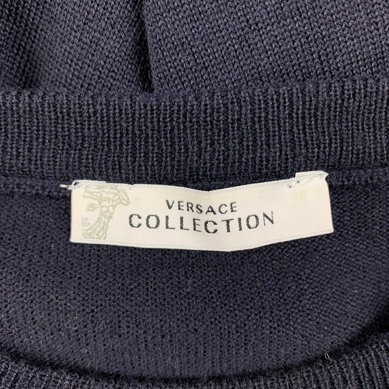 VERSACE COLLECTION Size L Navy Knitted Merino Wool Pullover For Sale 1