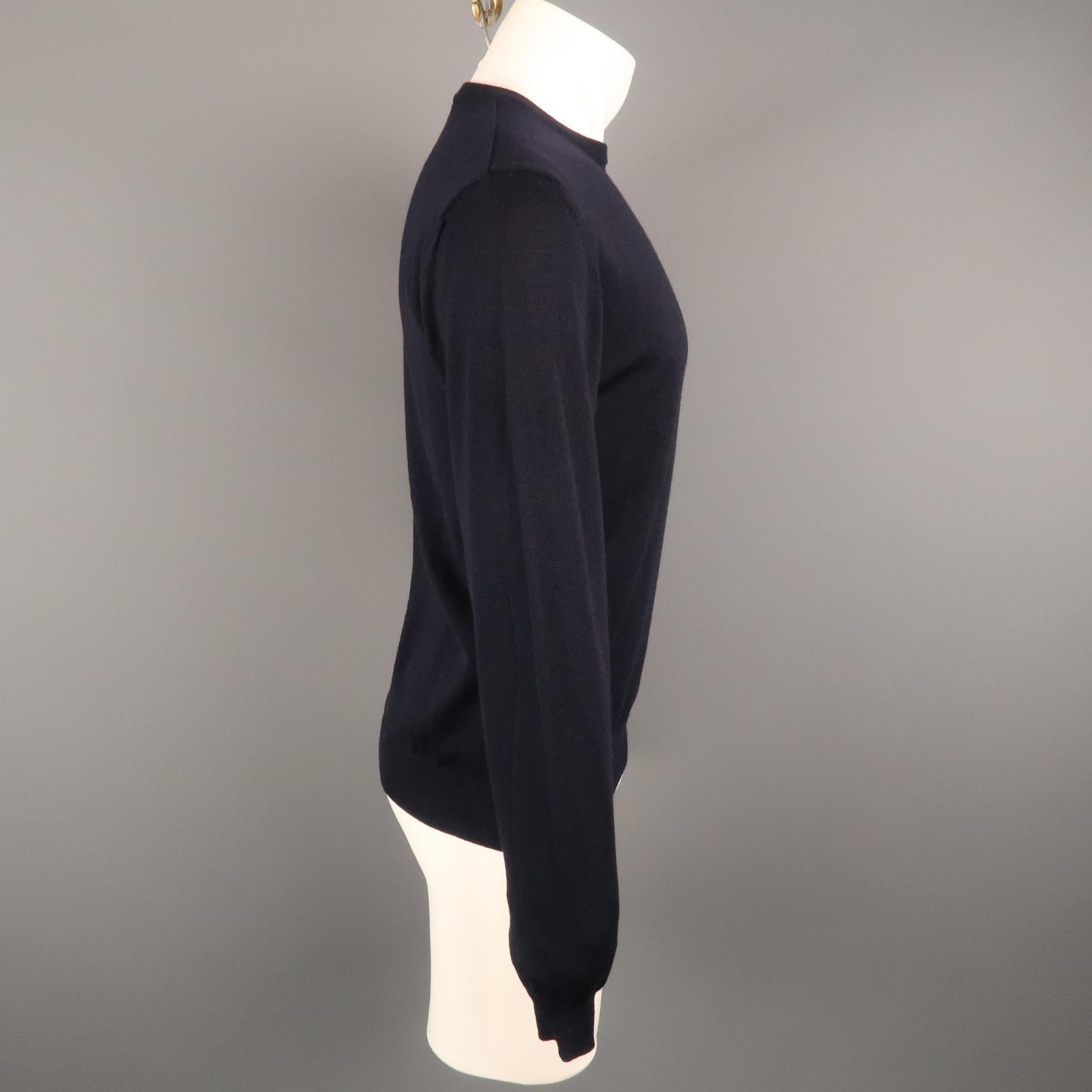 Black VERSACE -COLLECTION Size L Navy Solid Merino Wool Crew-Neck Pullover