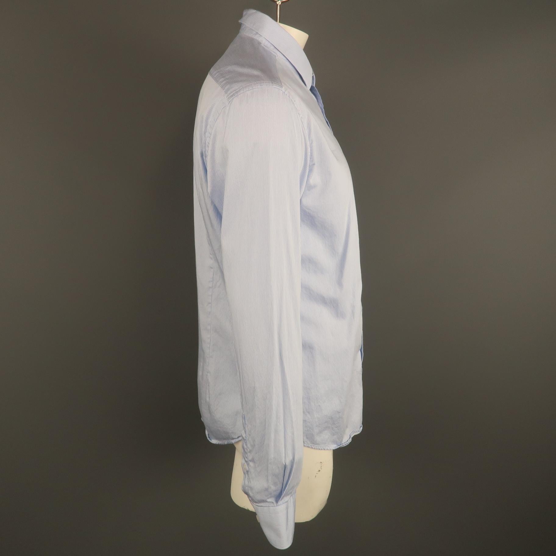 Gray VERSACE -COLLECTION Size L White & Blue Stripe Cotton Long Sleeve Shirt