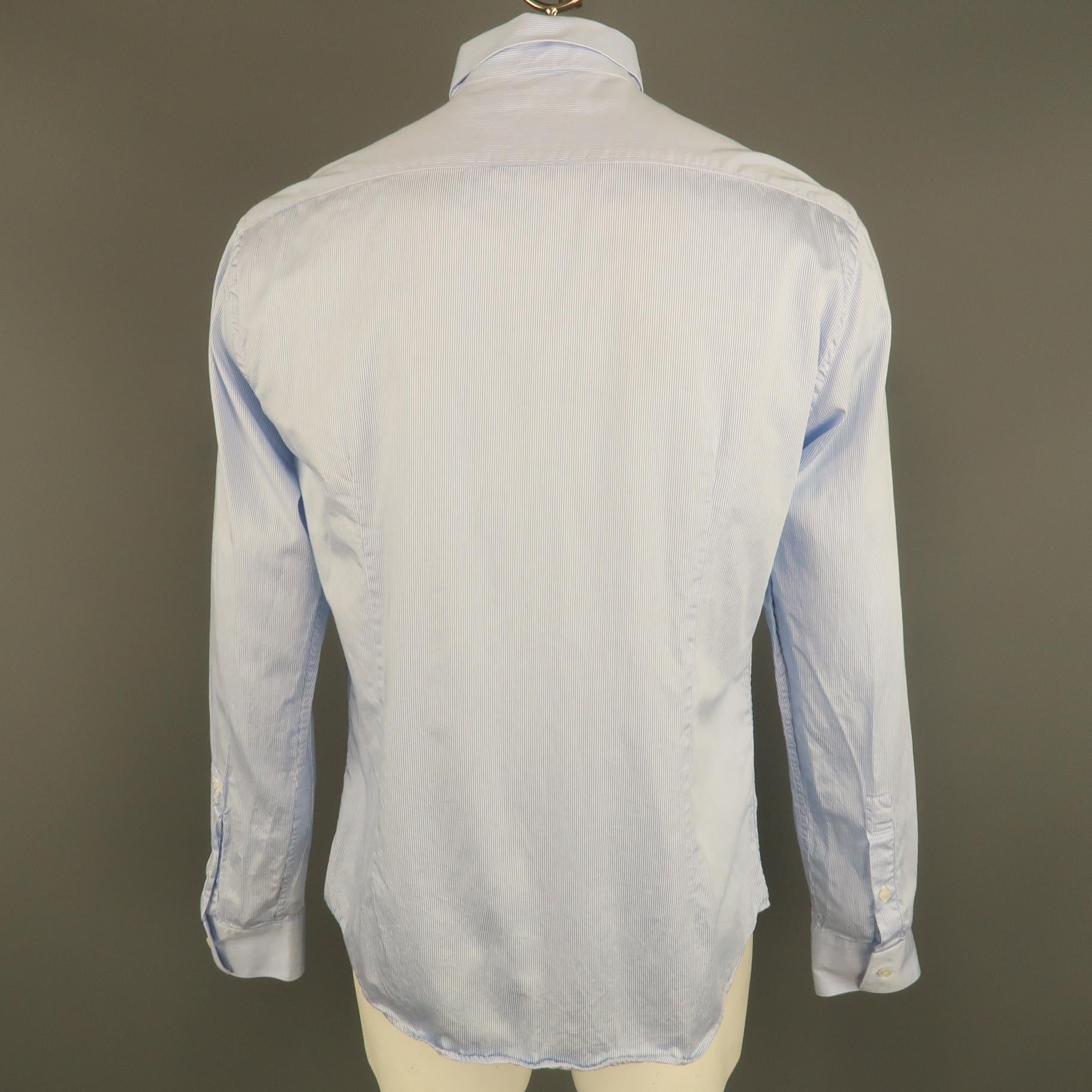 VERSACE -COLLECTION Size L White & Blue Stripe Cotton Long Sleeve Shirt In Good Condition In San Francisco, CA