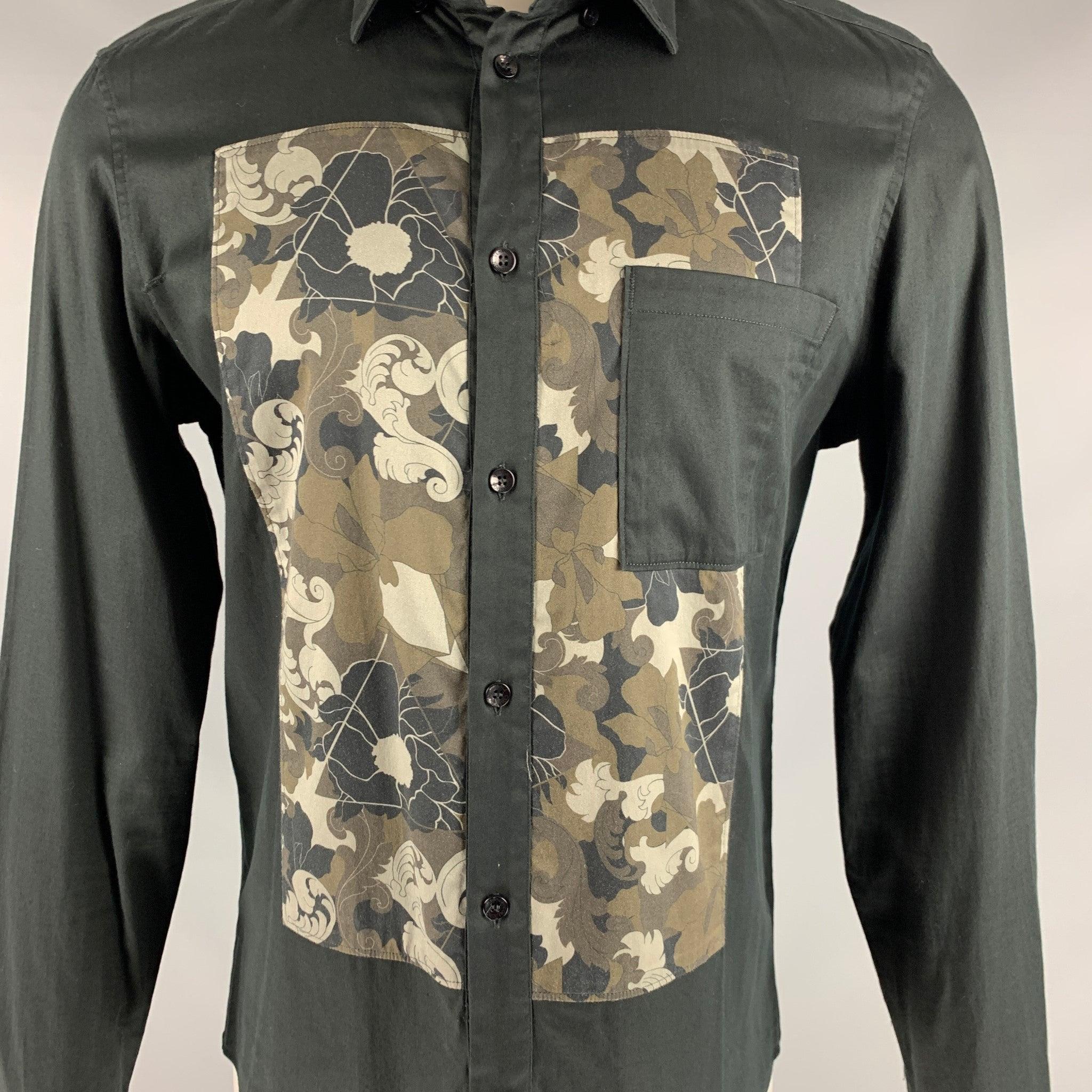 Men's VERSACE COLLECTION Size M Black Brown Abstract Floral Long Sleeve Shirt For Sale
