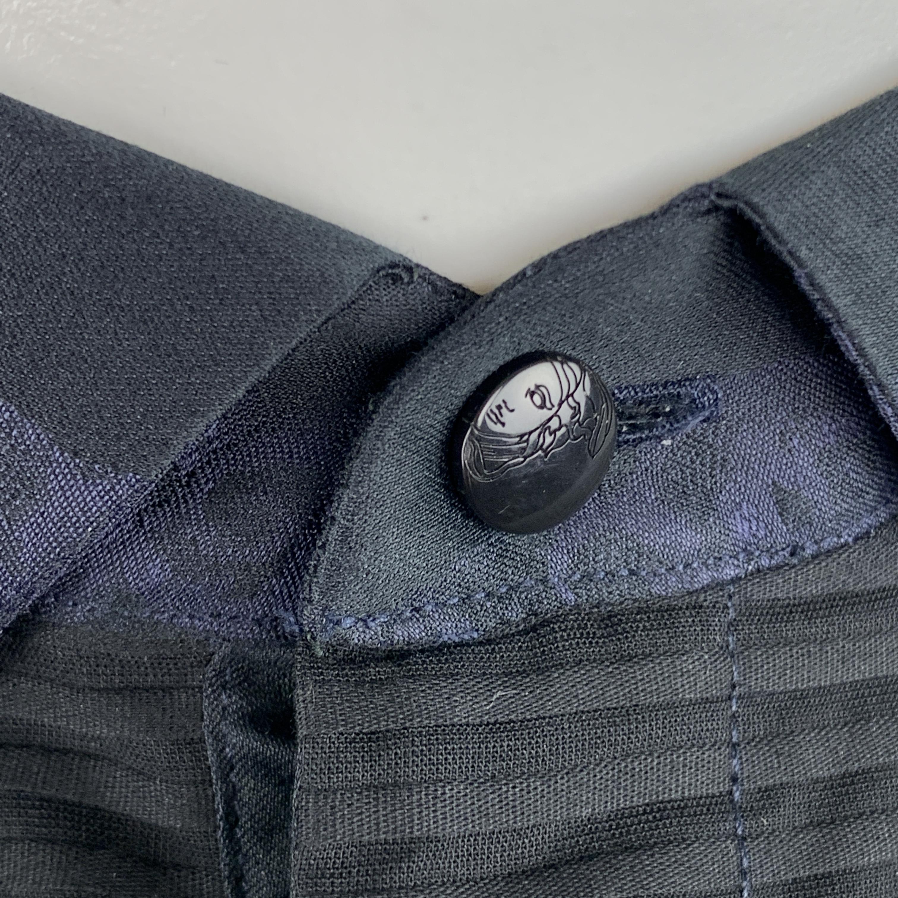VERSACE COLLECTION Size M Black & Navy Stripe Print Cotton Tuxedo Bib Shirt In Excellent Condition In San Francisco, CA