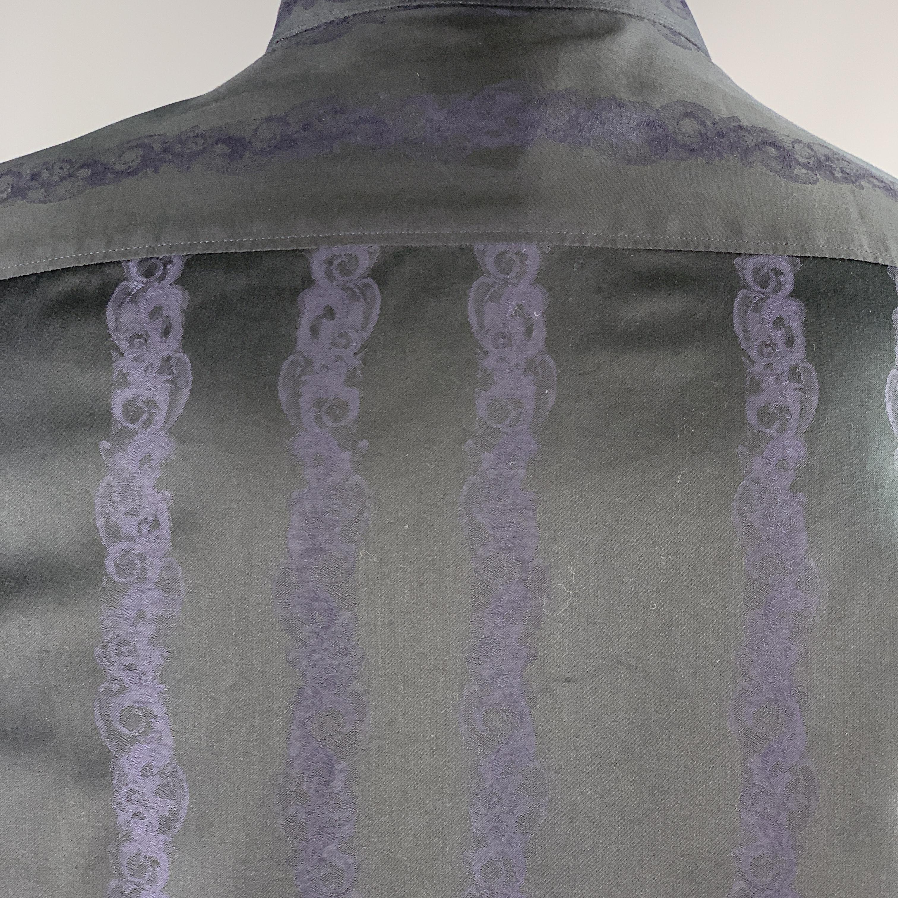 VERSACE COLLECTION Size M Black & Navy Stripe Print Cotton Tuxedo Bib Shirt 2