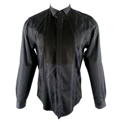 VERSACE COLLECTION Size M Navy Purple Cotton Tuxedo Long Sleeve Shirt