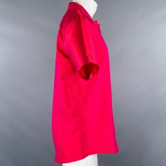 VERSACE COLLECTION Size M Red Shimmery Cotton Hidden Buttons Short Sleeve Camp Shirt