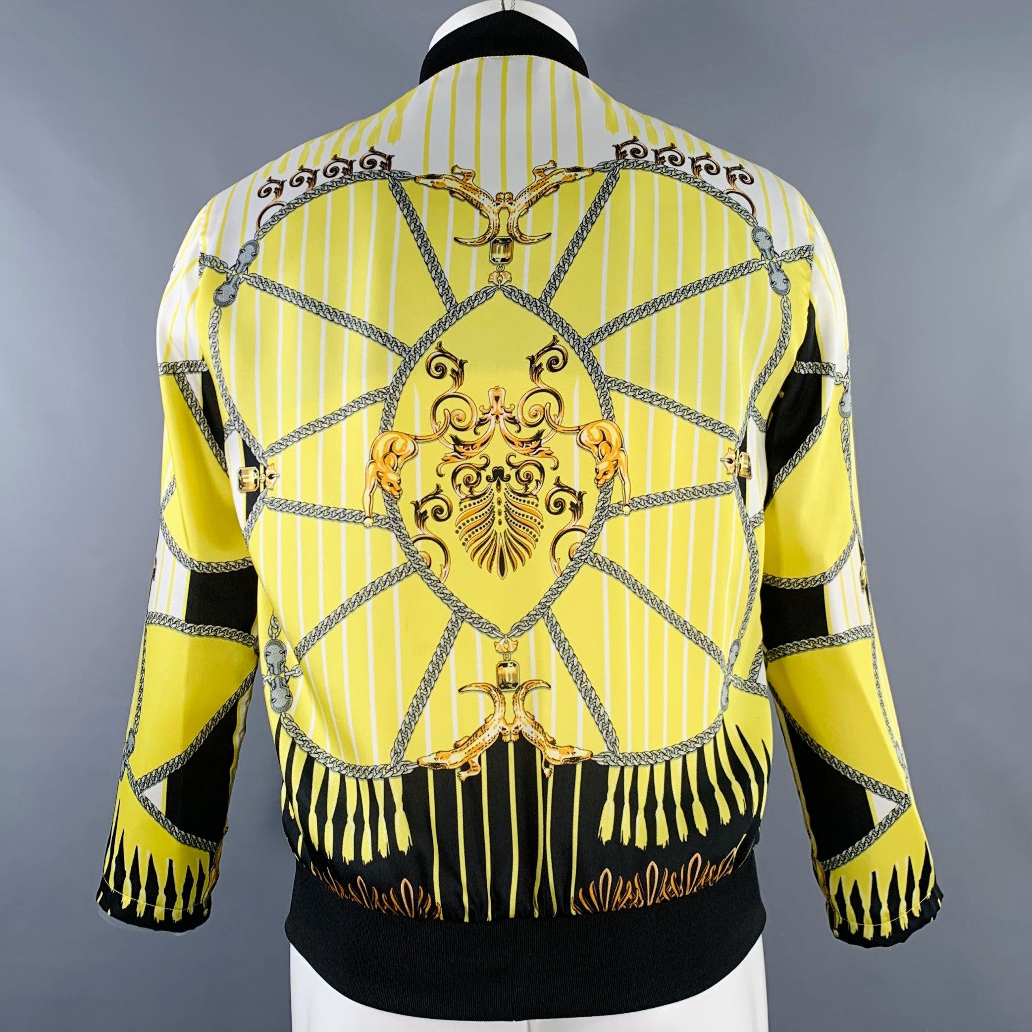 Beige Versace Collection S taglia M Giallo Nero Catena Bomber in Poliestere in vendita